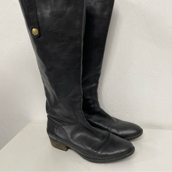 Sam Edelman Black Leather Penny Riding Boots Womens 7 Tall Classic Comfortable - Picture 1 of 13